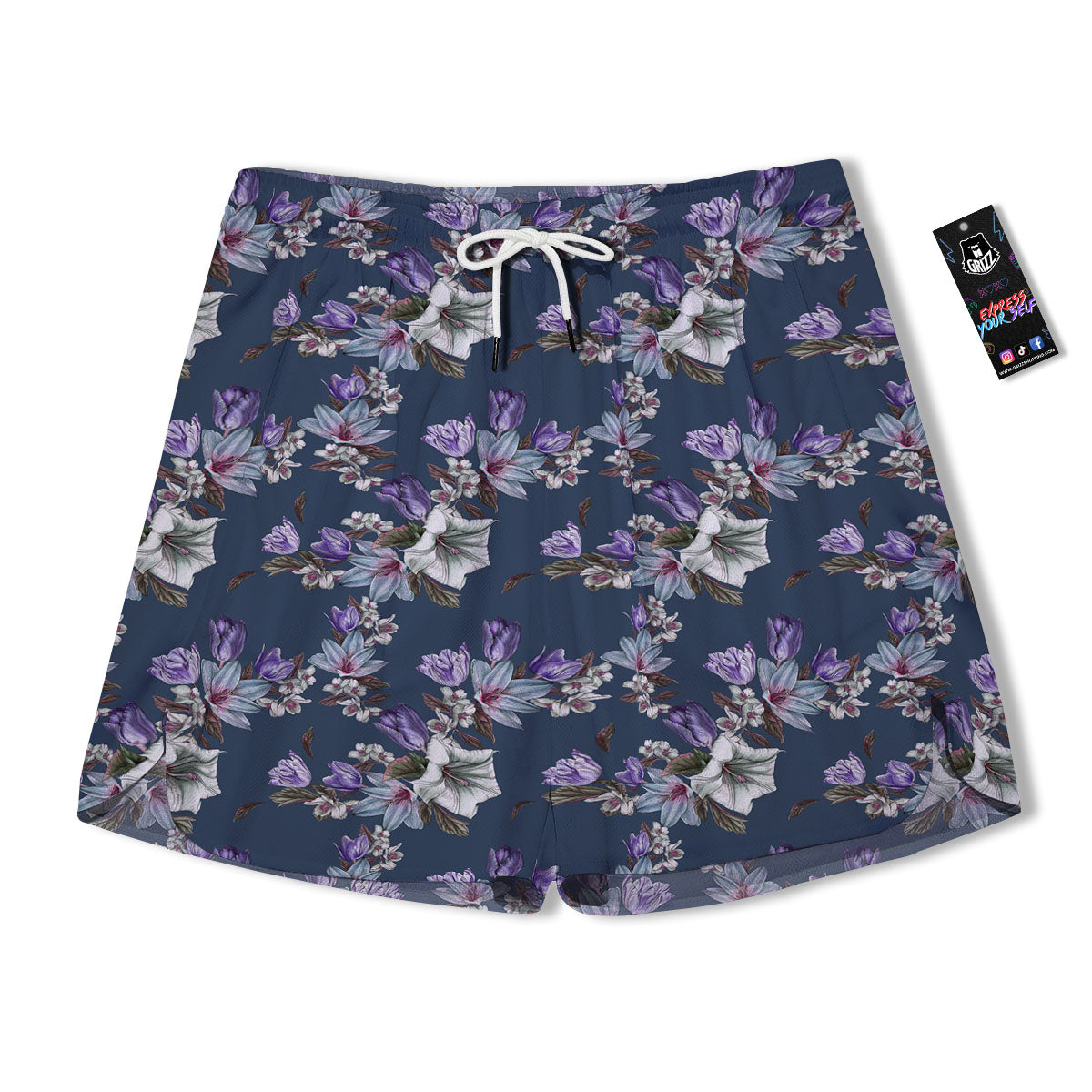 Tulip Purple Watercolor Print Pattern Men's Running Shorts-grizzshop