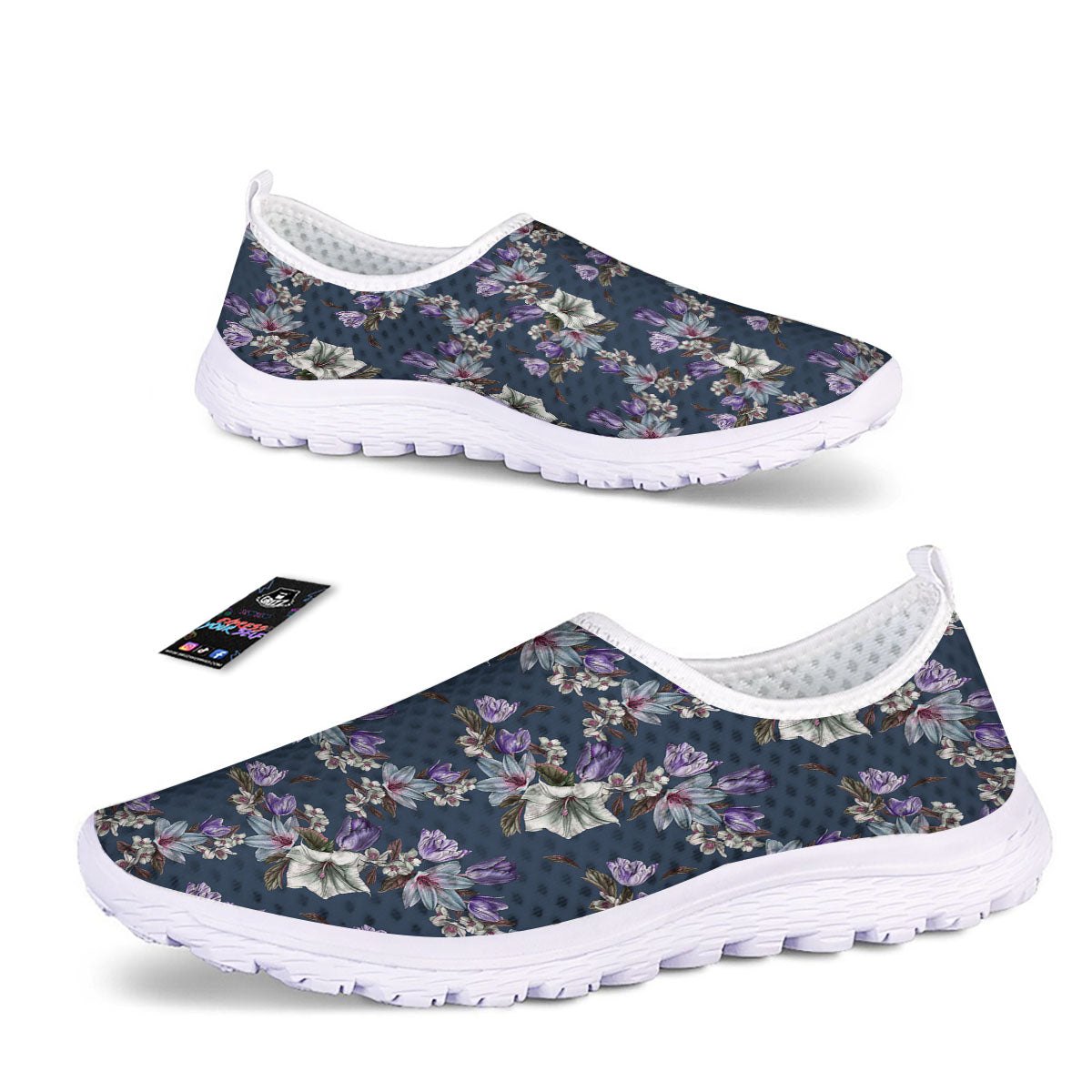 Tulip Purple Watercolor Print Pattern Nurse Shoes-grizzshop