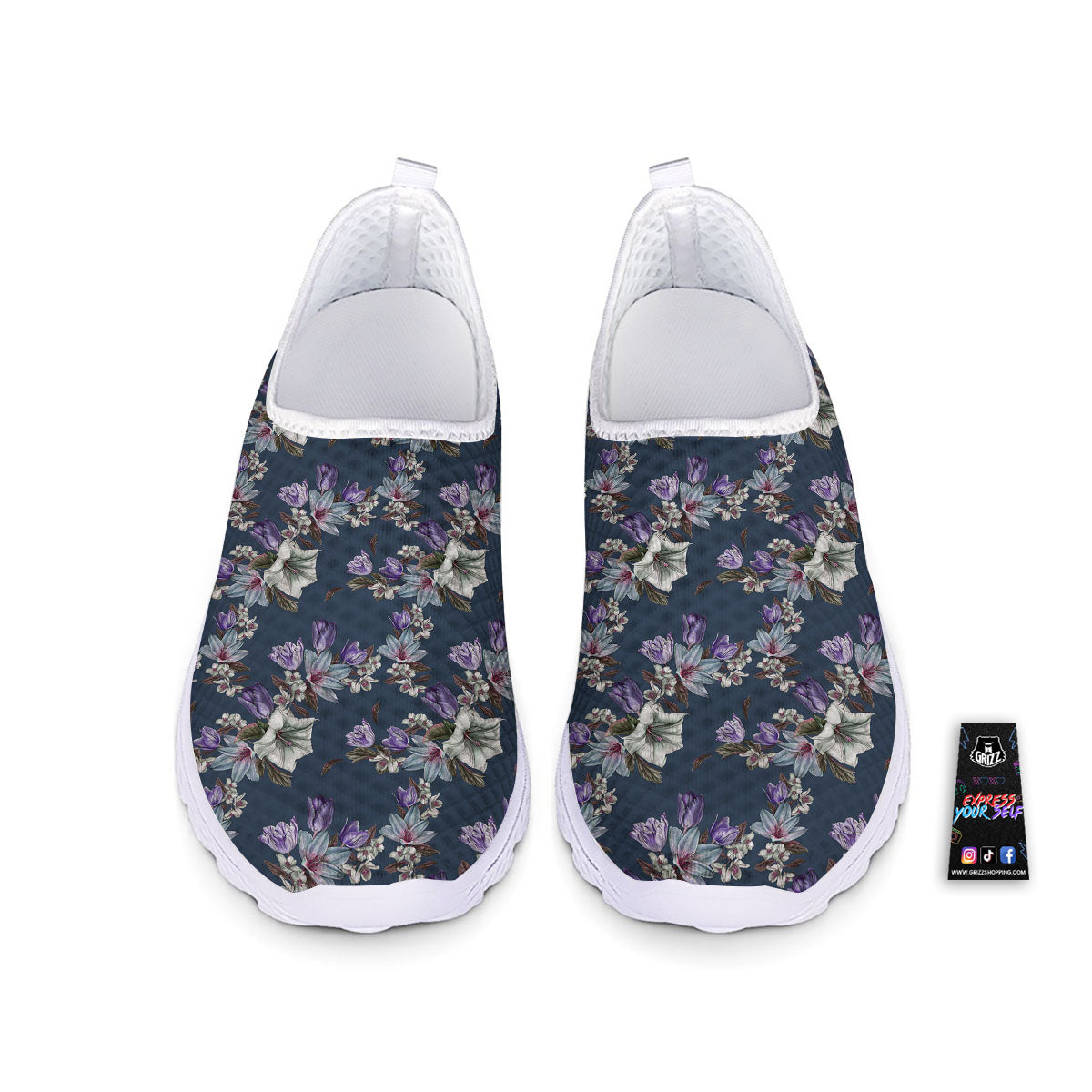 Tulip Purple Watercolor Print Pattern Nurse Shoes-grizzshop