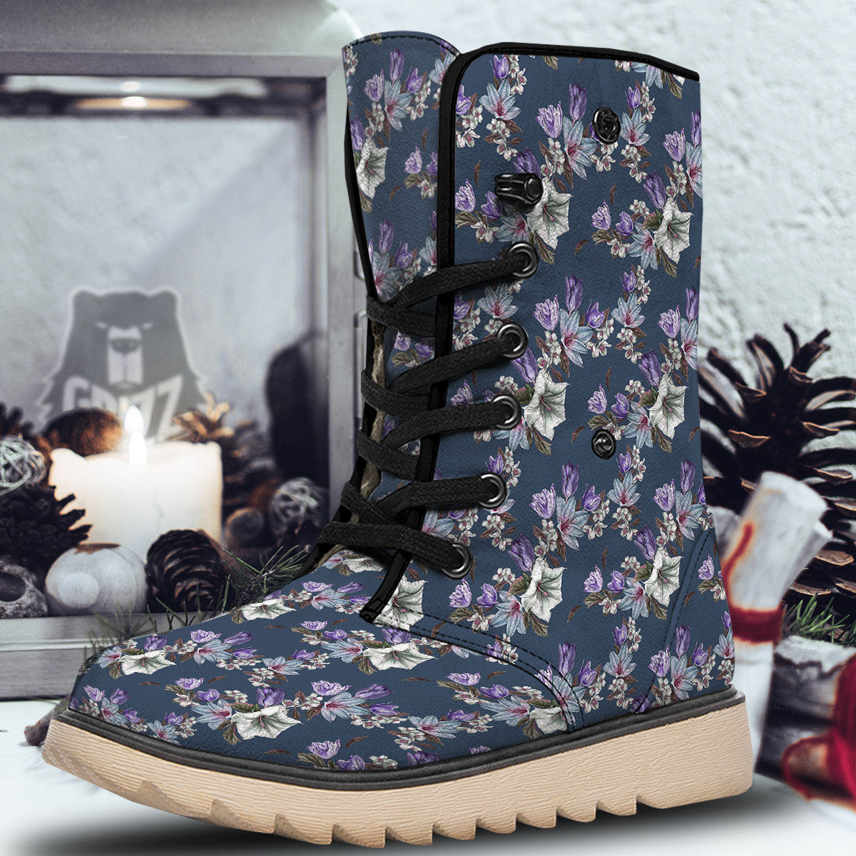 Tulip Purple Watercolor Print Pattern Snow Boots-grizzshop