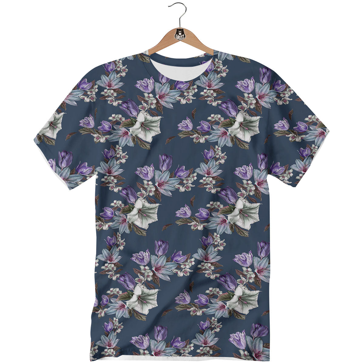 Tulip Purple Watercolor Print Pattern T-Shirt-grizzshop