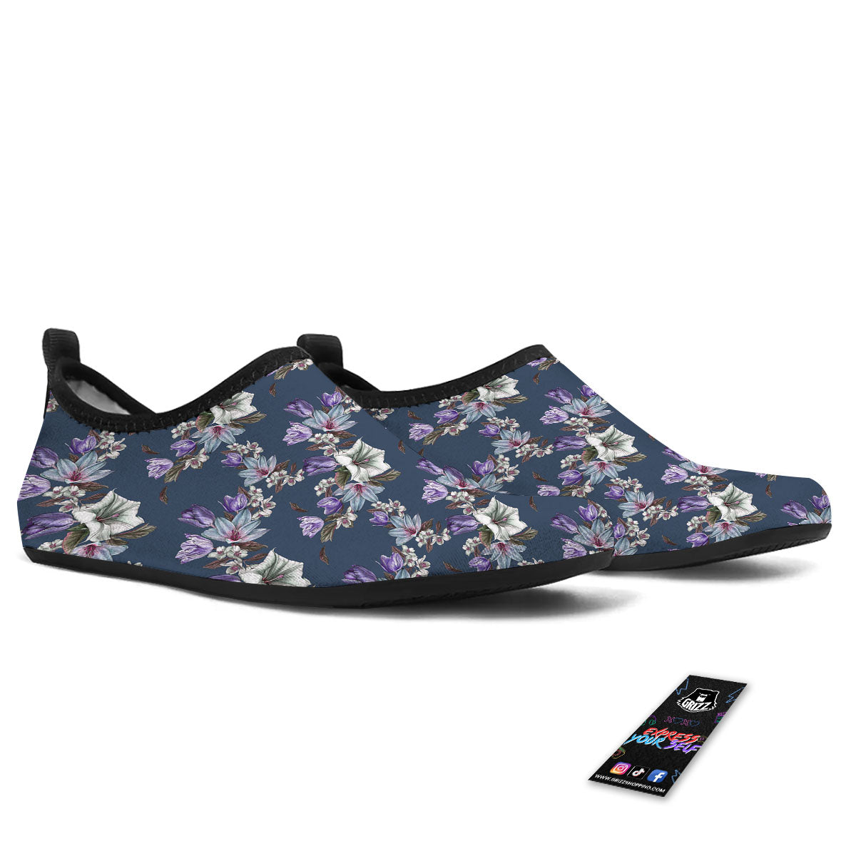 Tulip Purple Watercolor Print Pattern Water Shoes-grizzshop