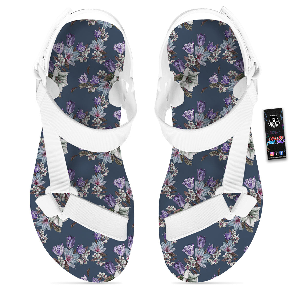 Tulip Purple Watercolor Print Pattern White Open Toe Sandals-grizzshop