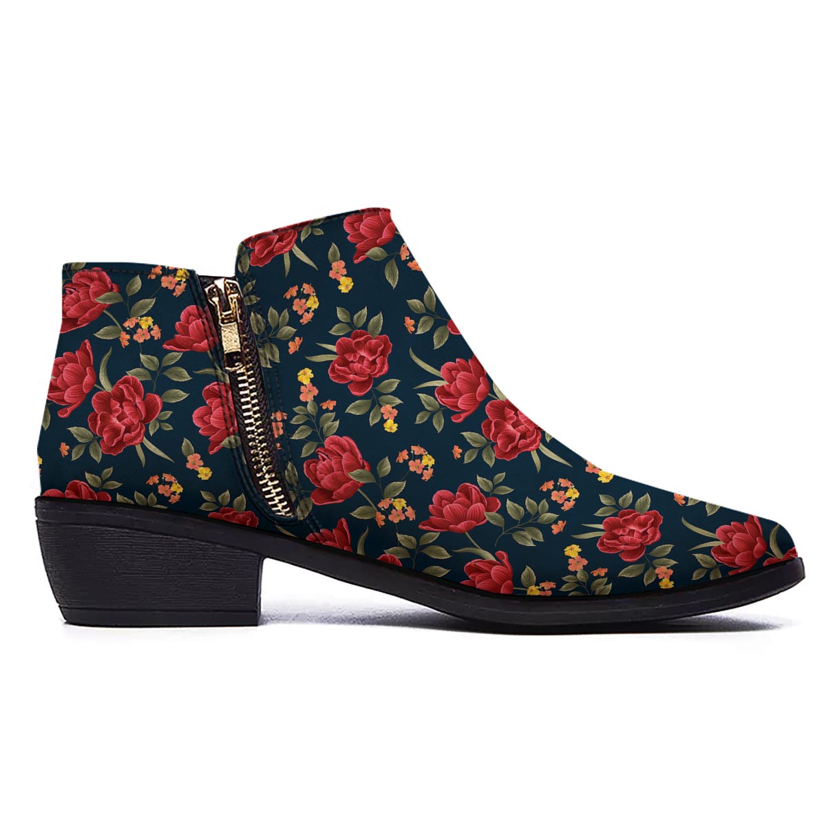 Tulip Red Print Pattern Ankle Boots-grizzshop