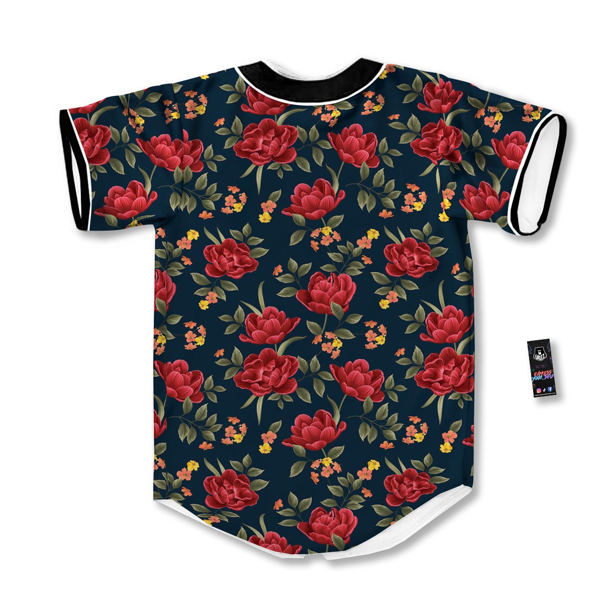 Tulip Red Print Pattern Baseball Jersey-grizzshop