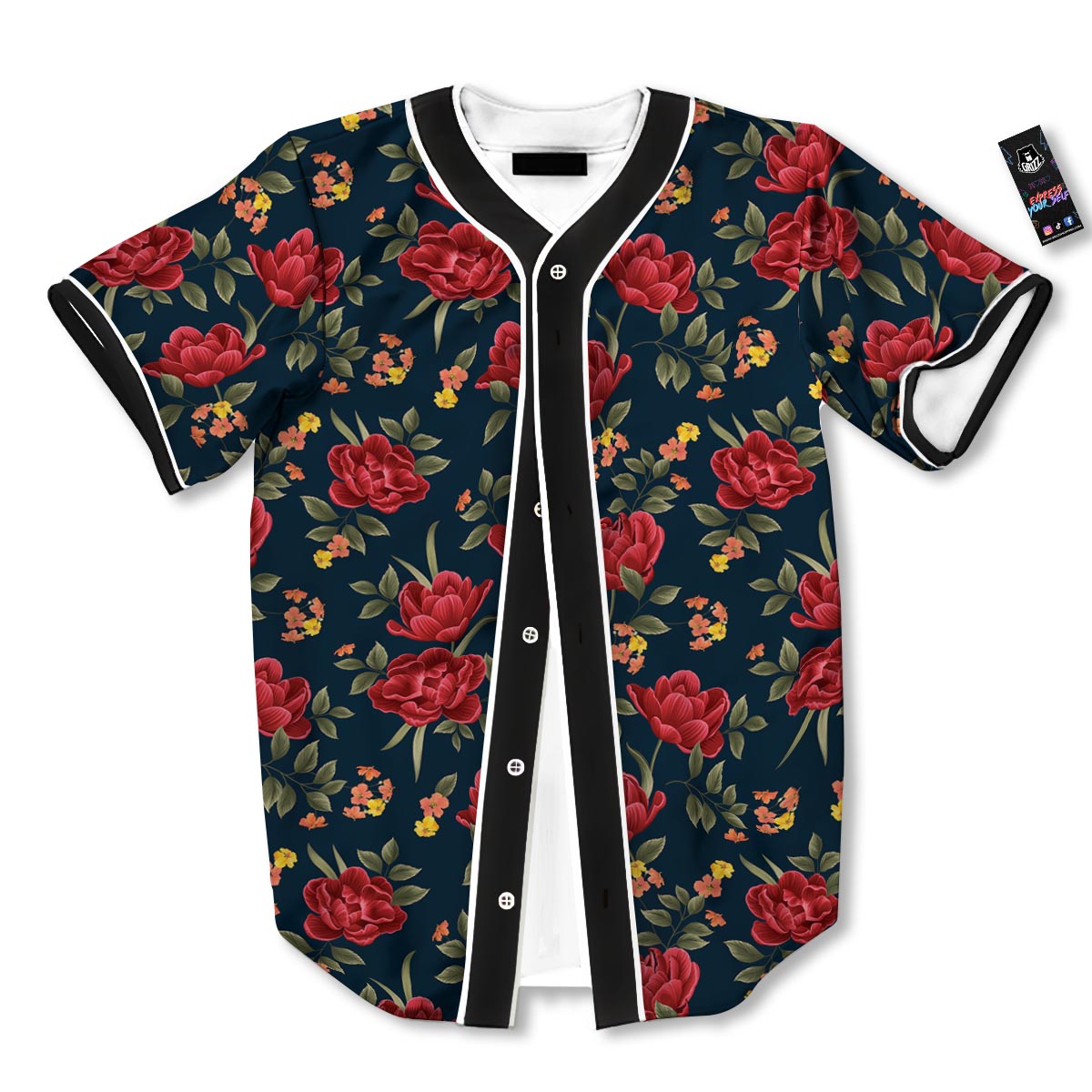 Tulip Red Print Pattern Baseball Jersey-grizzshop