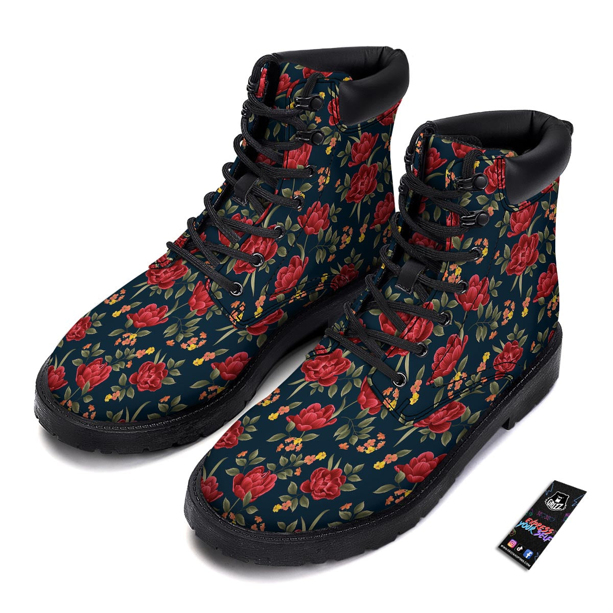 Tulip Red Print Pattern Boots-grizzshop