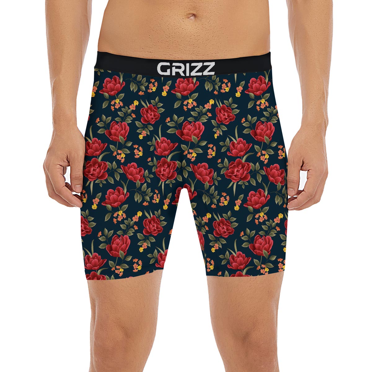 Tulip Red Print Pattern Boxer Briefs-grizzshop