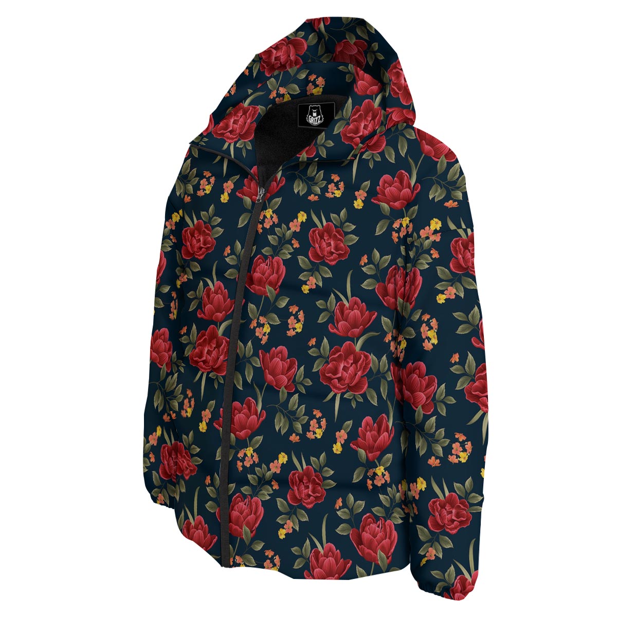 Tulip Red Print Pattern Down Jacket-grizzshop