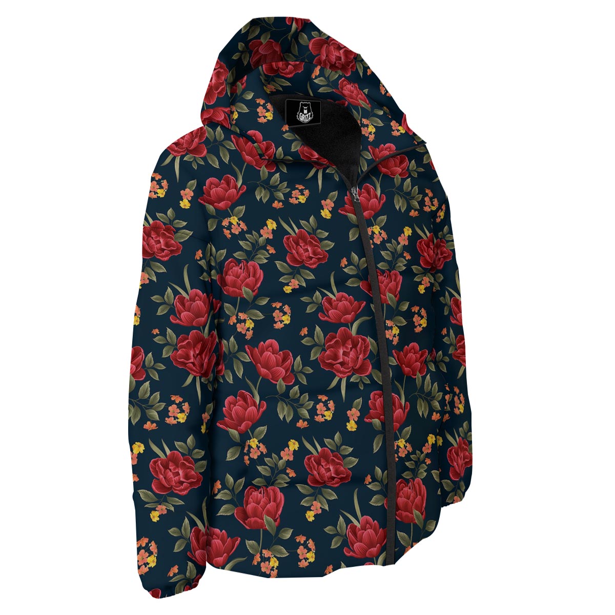 Tulip Red Print Pattern Down Jacket-grizzshop