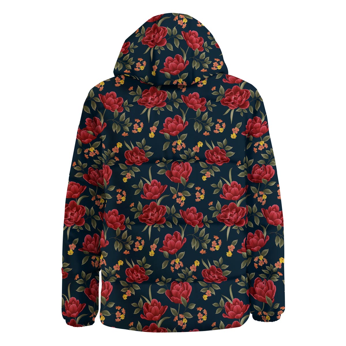 Tulip Red Print Pattern Down Jacket-grizzshop