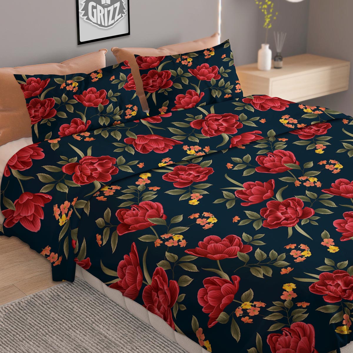 Tulip Red Print Pattern Duvet Cover Bedding Set-grizzshop