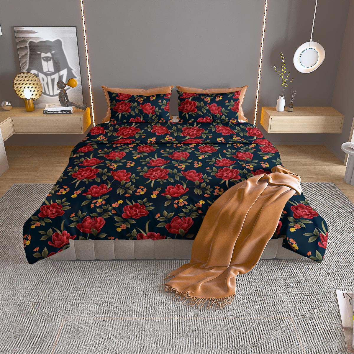 Tulip Red Print Pattern Duvet Cover Bedding Set-grizzshop