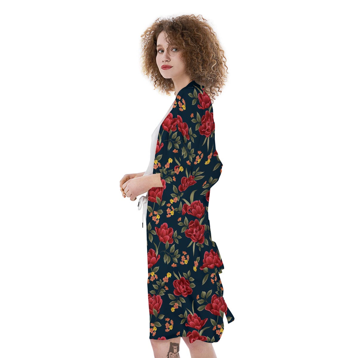 Tulip Red Print Pattern Kimono-grizzshop