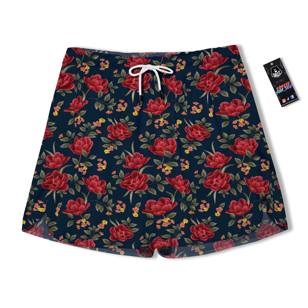 Tulip Red Print Pattern Men's Running Shorts-grizzshop