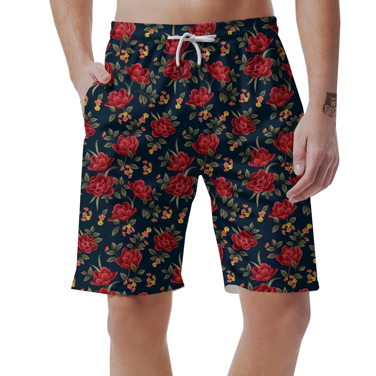 Tulip Red Print Pattern Men's Shorts-grizzshop