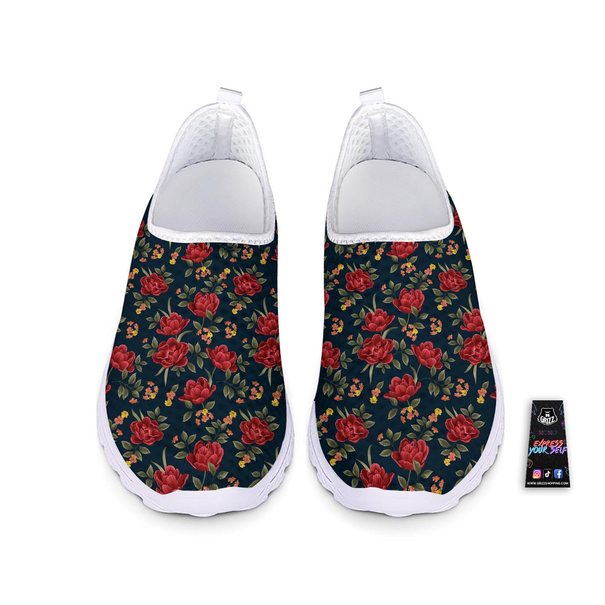 Tulip Red Print Pattern Nurse Shoes-grizzshop