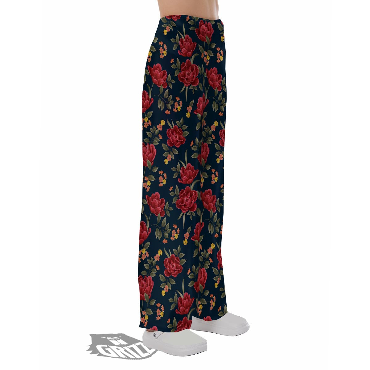 Tulip Red Print Pattern Pajama Pants-grizzshop