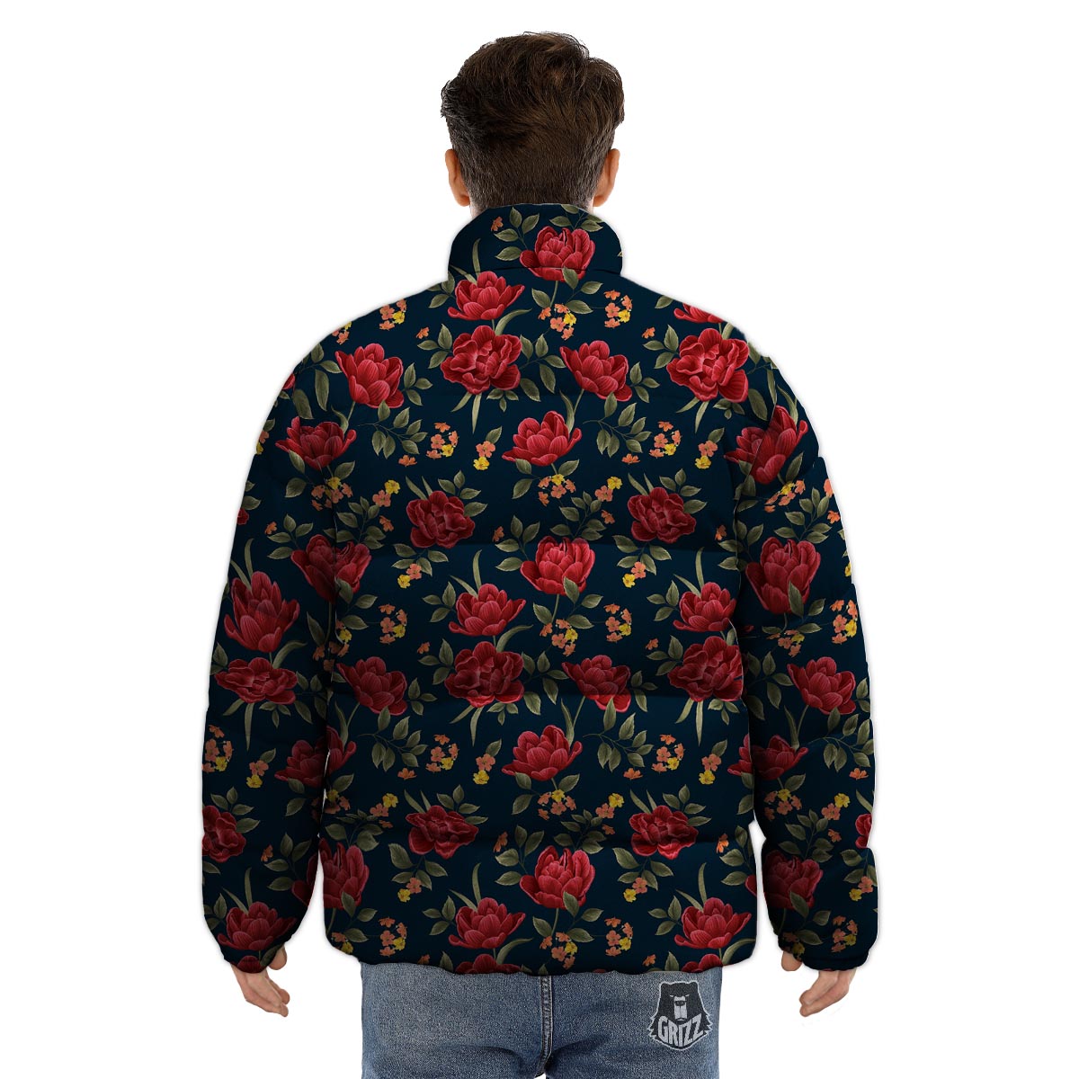 Tulip Red Print Pattern Puffer Jacket-grizzshop