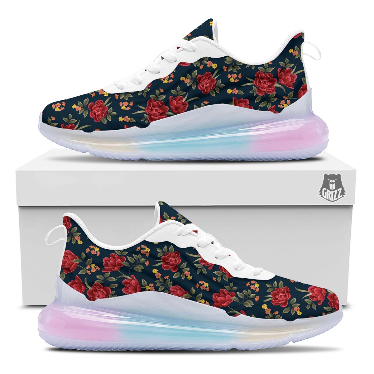 Tulip Red Print Pattern Running Sneakers-grizzshop