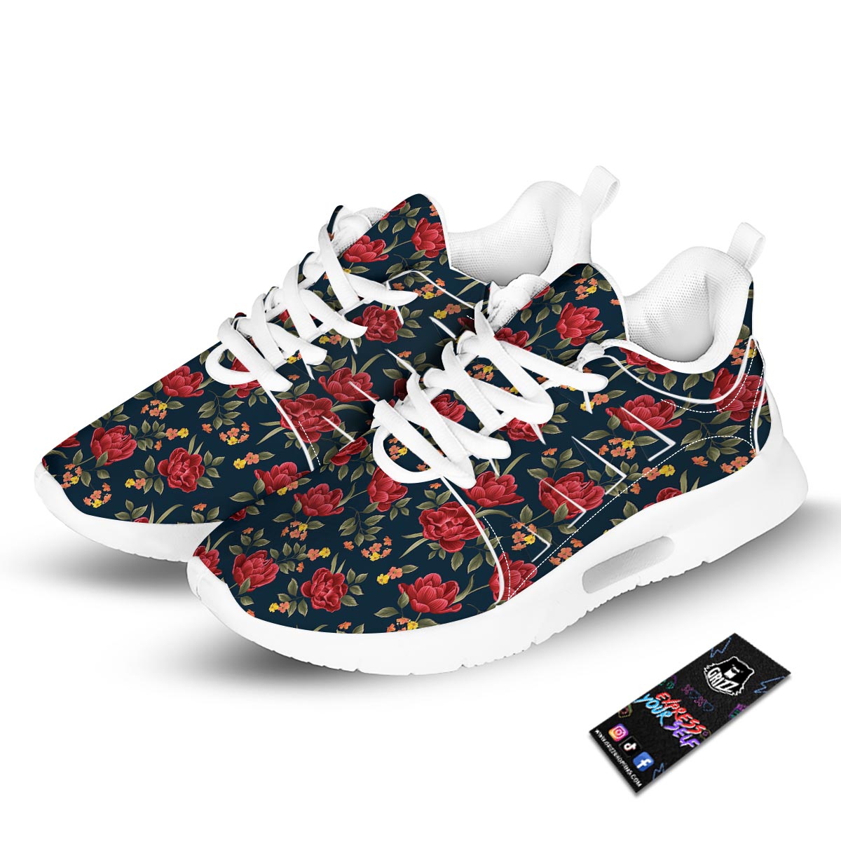 Tulip Red Print Pattern Tennis Shoes-grizzshop