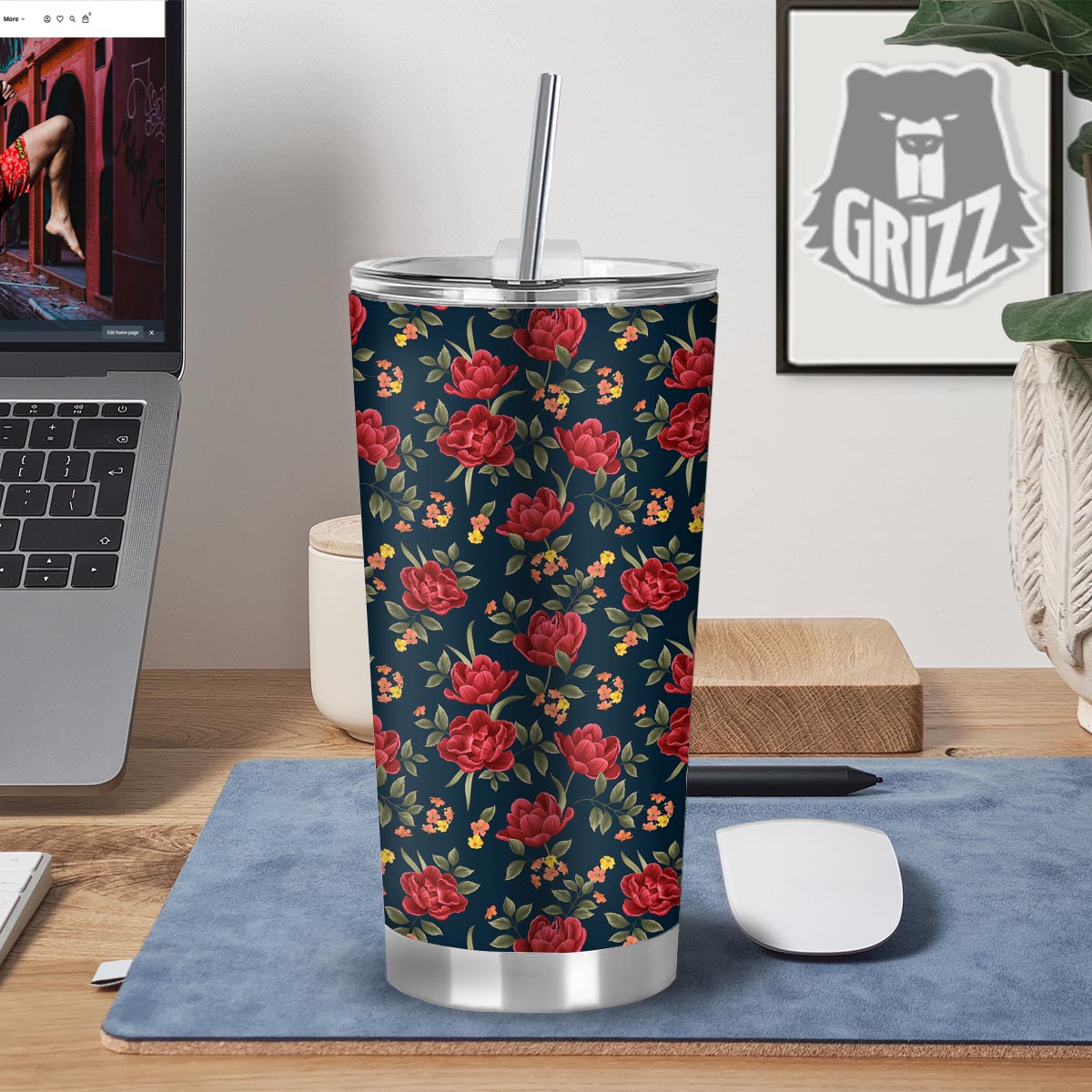 Tulip Red Print Pattern Tumbler-grizzshop