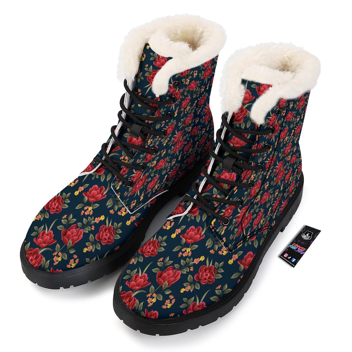 Tulip Red Print Pattern Winter Boots-grizzshop