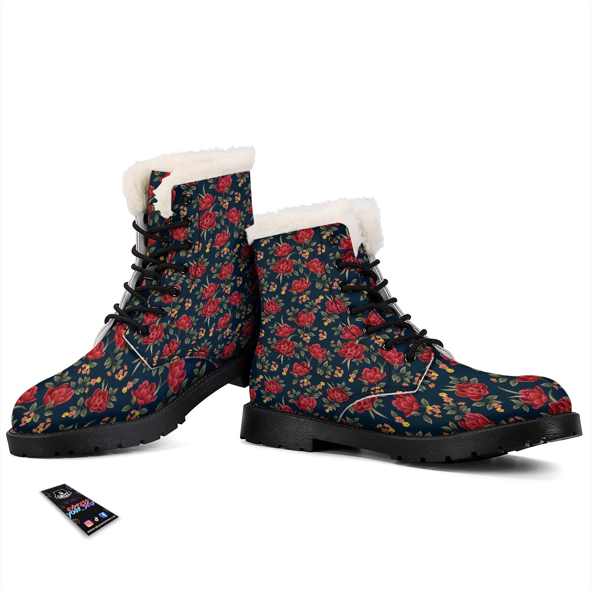 Tulip Red Print Pattern Winter Boots-grizzshop