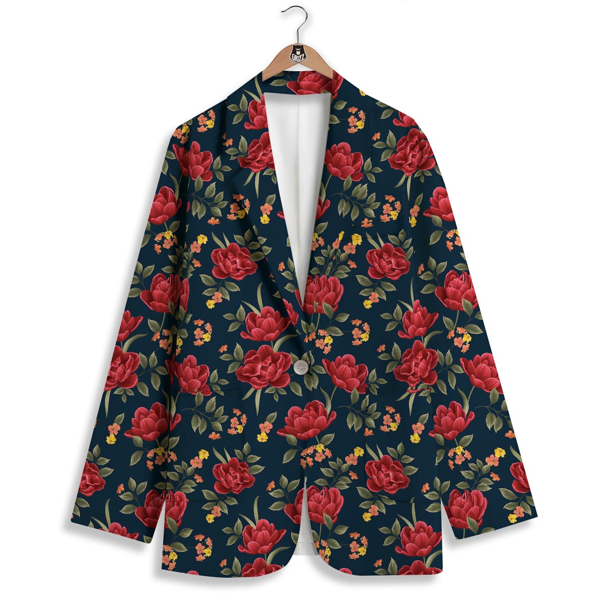 Tulip Red Print Pattern Women's Blazer-grizzshop