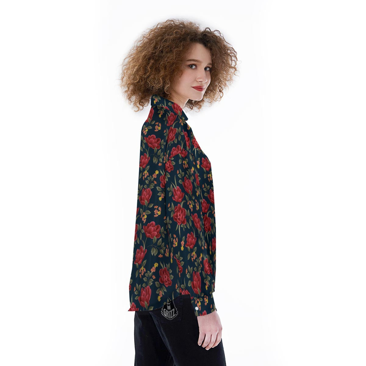 Tulip Red Print Pattern Women's Long Sleeve Shirts-grizzshop