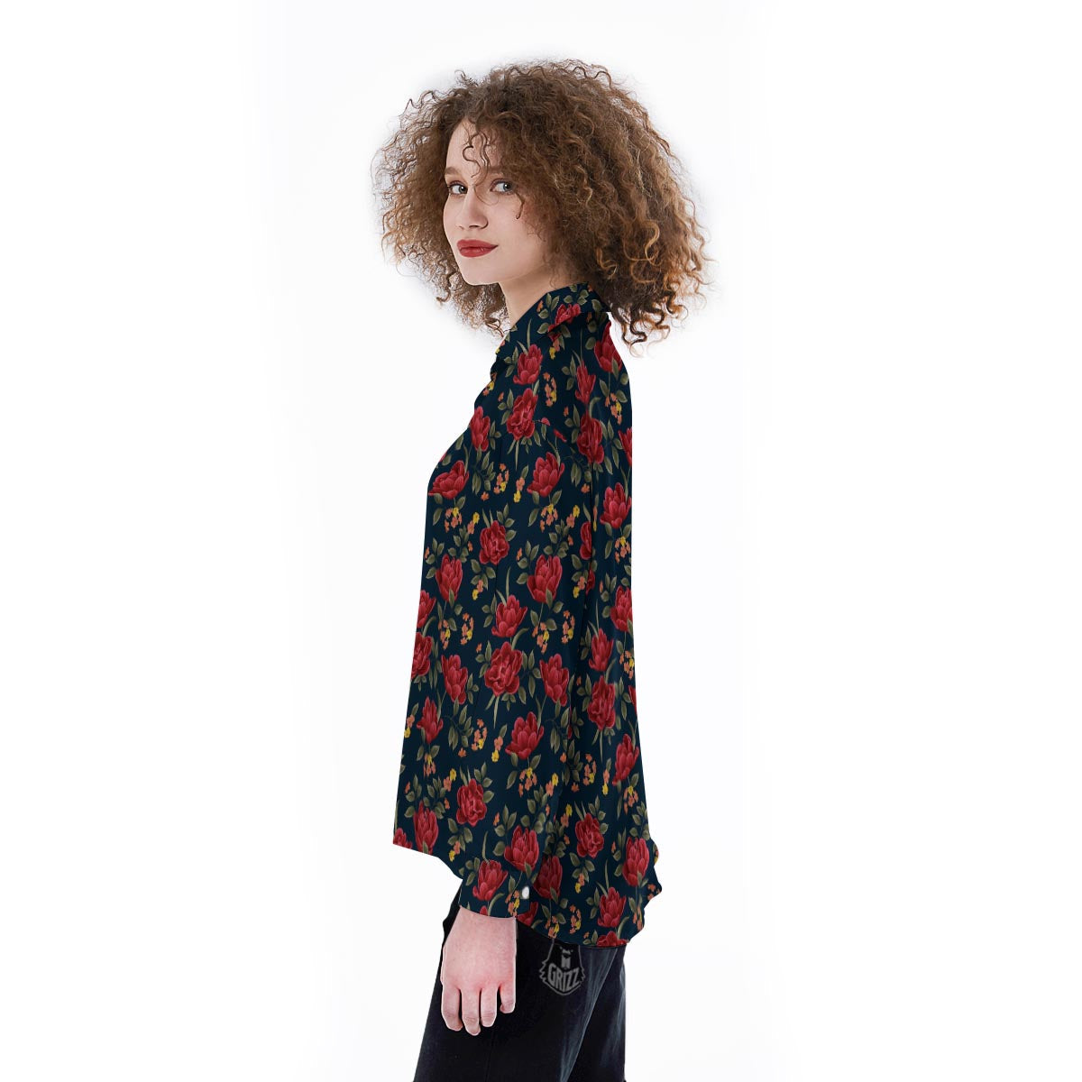Tulip Red Print Pattern Women's Long Sleeve Shirts-grizzshop