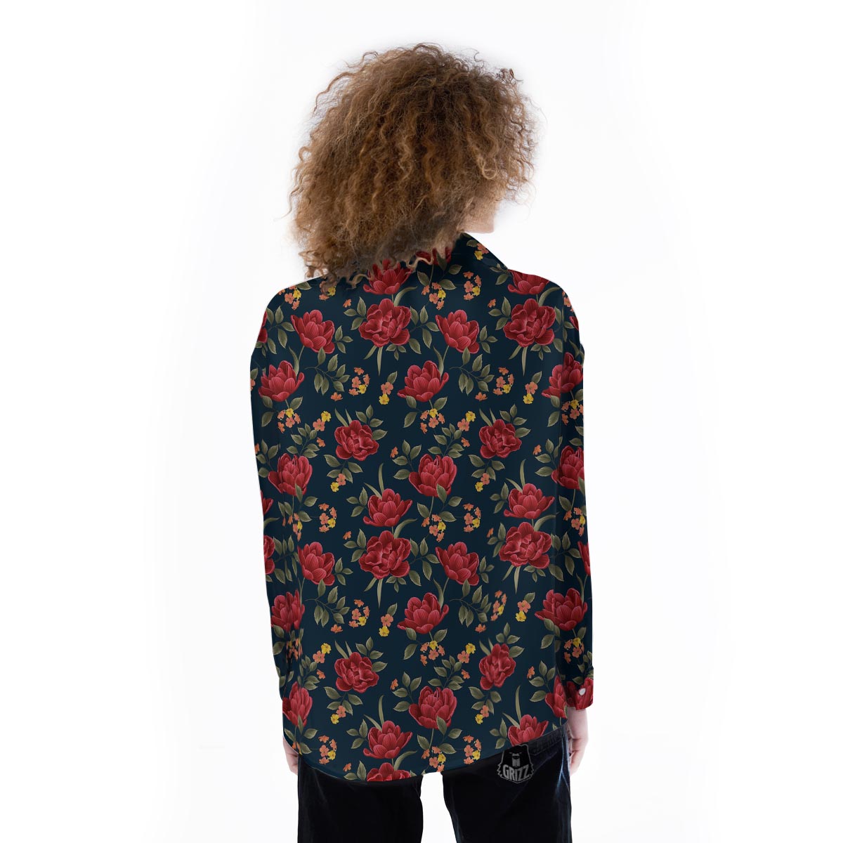 Tulip Red Print Pattern Women's Long Sleeve Shirts-grizzshop