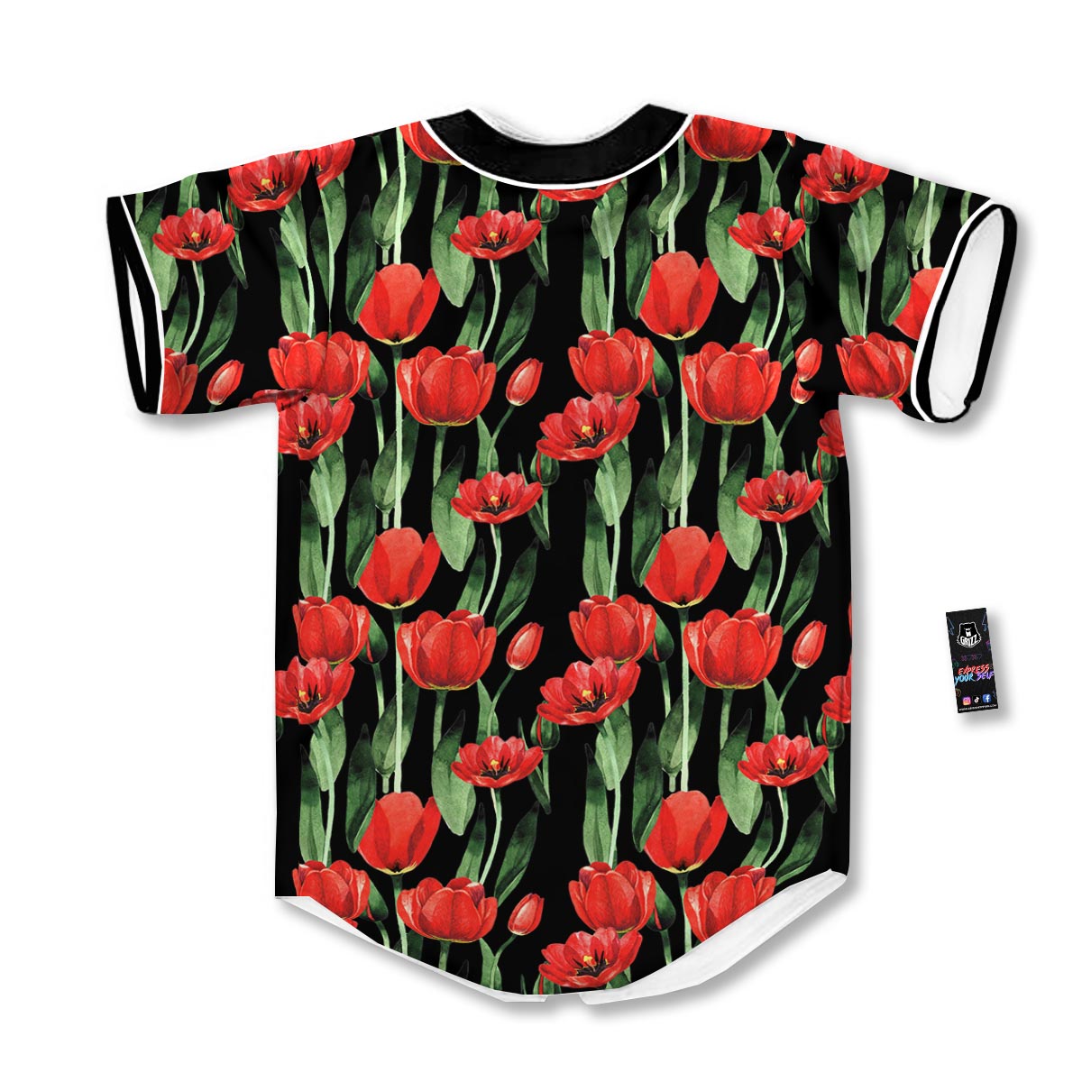 Tulip Red Watercolor Print Pattern Baseball Jersey-grizzshop