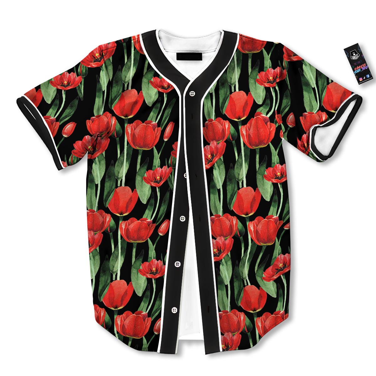 Tulip Red Watercolor Print Pattern Baseball Jersey-grizzshop