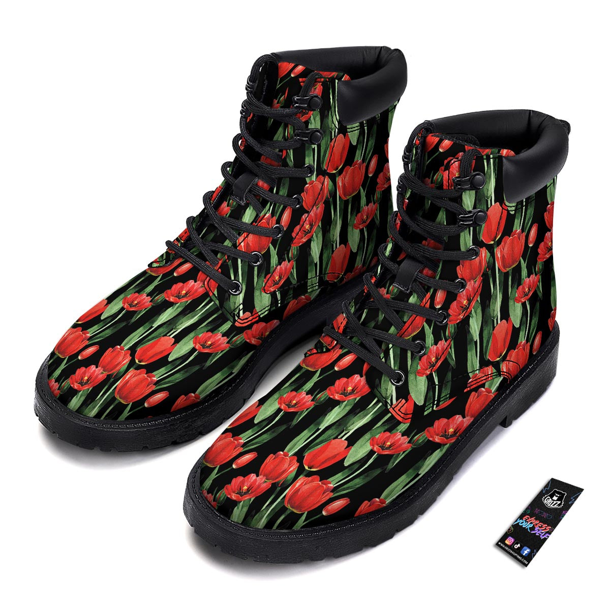 Tulip Red Watercolor Print Pattern Boots-grizzshop