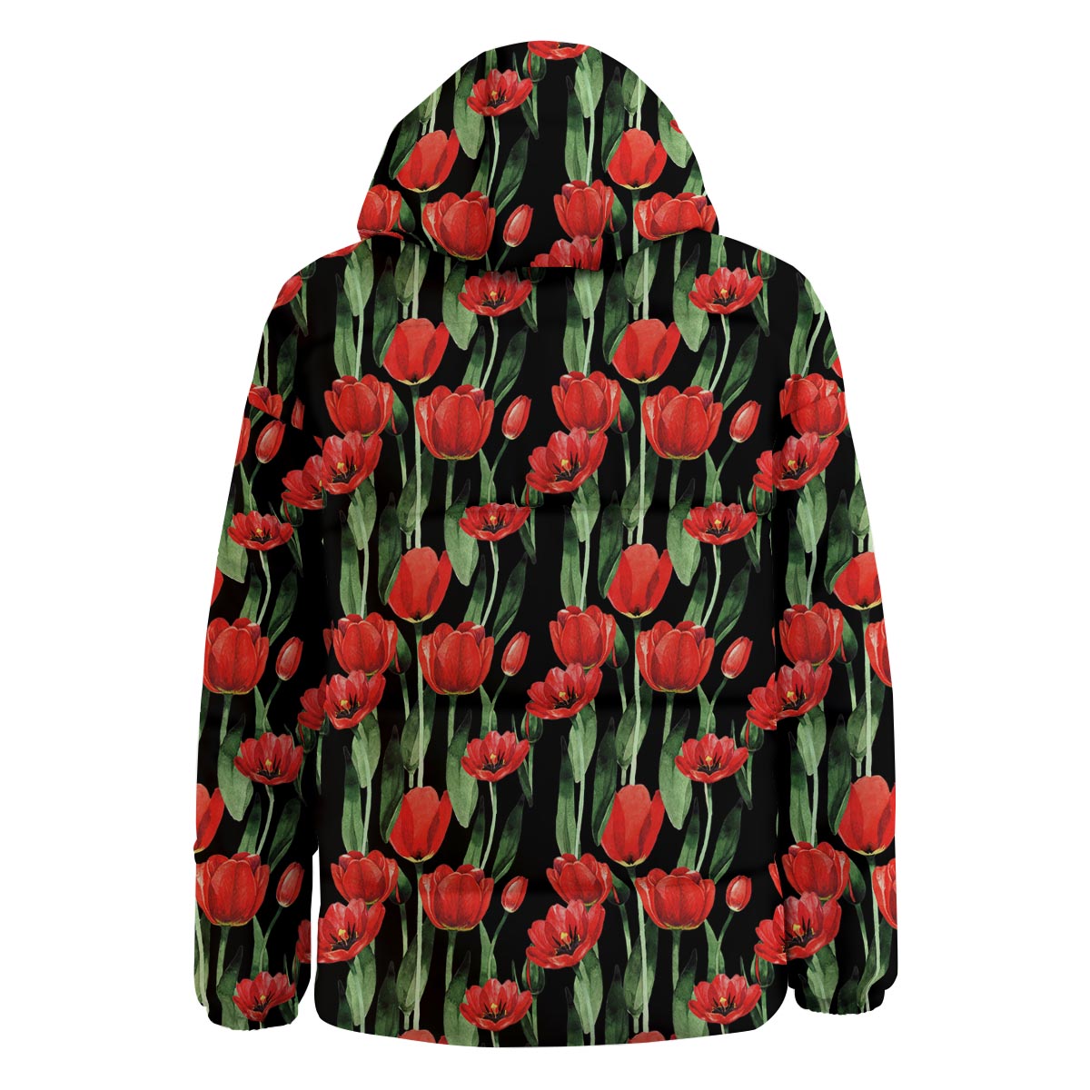 Tulip Red Watercolor Print Pattern Down Jacket-grizzshop
