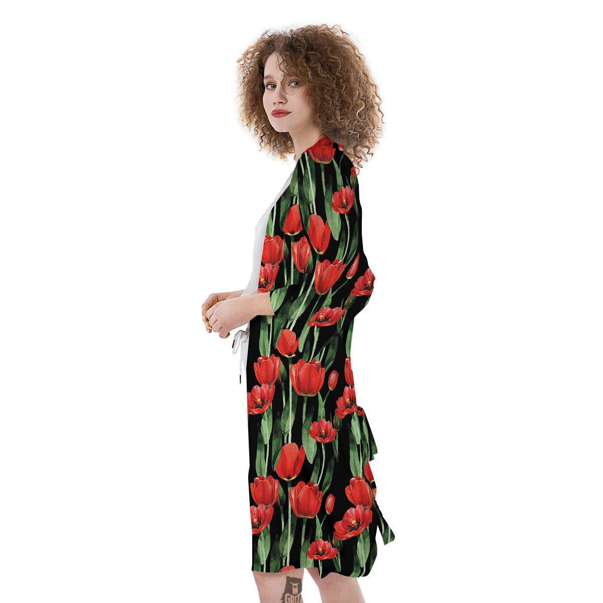 Tulip Red Watercolor Print Pattern Kimono-grizzshop