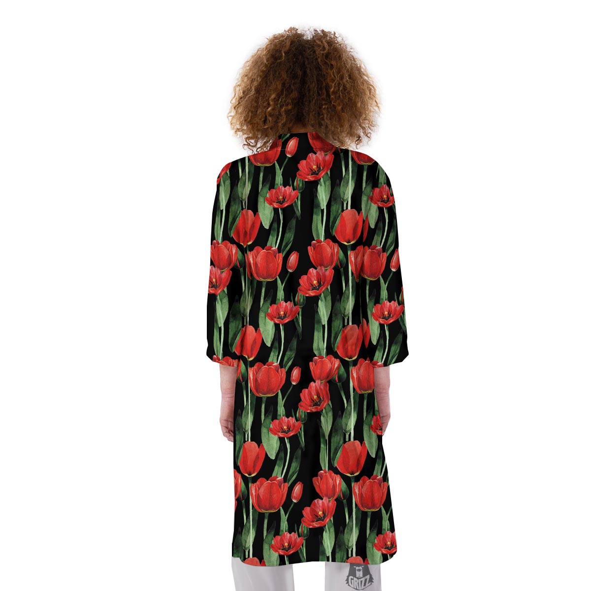 Tulip Red Watercolor Print Pattern Kimono-grizzshop
