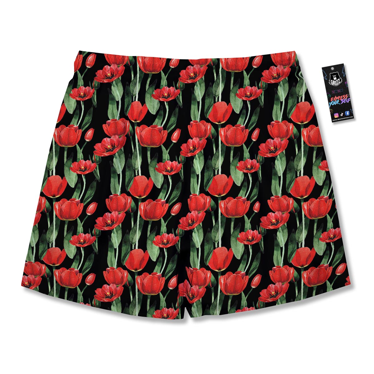 Tulip Red Watercolor Print Pattern Men's Running Shorts-grizzshop