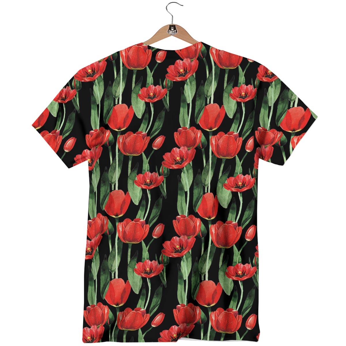 Tulip Red Watercolor Print Pattern T-Shirt-grizzshop