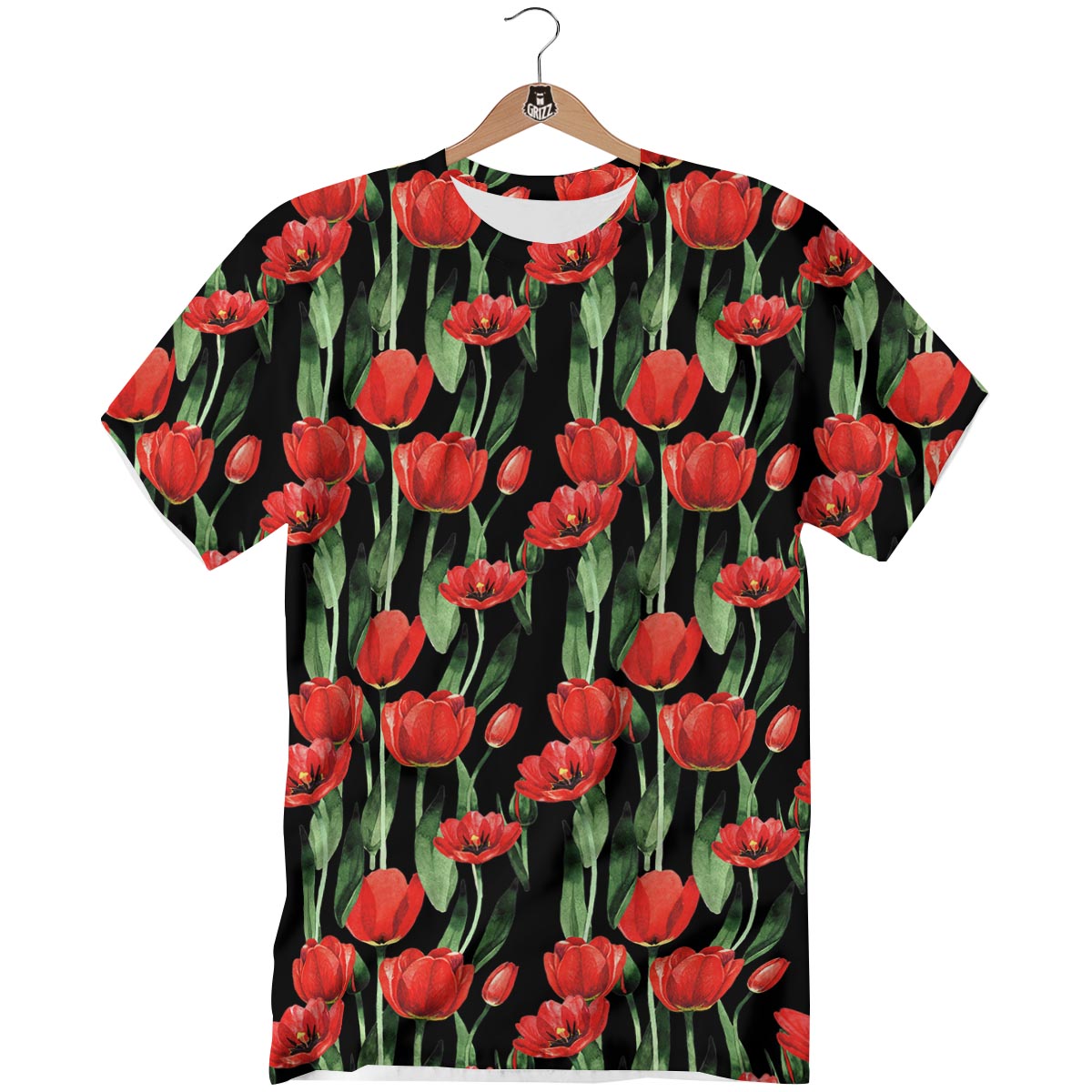 Tulip Red Watercolor Print Pattern T-Shirt-grizzshop