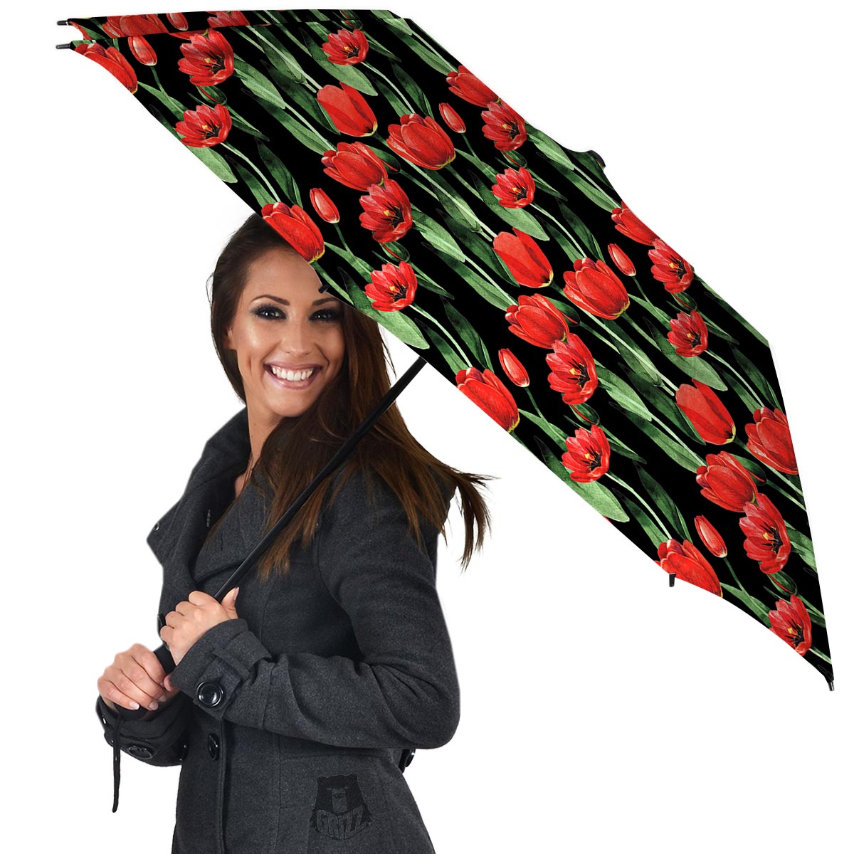Tulip Red Watercolor Print Pattern Umbrella-grizzshop