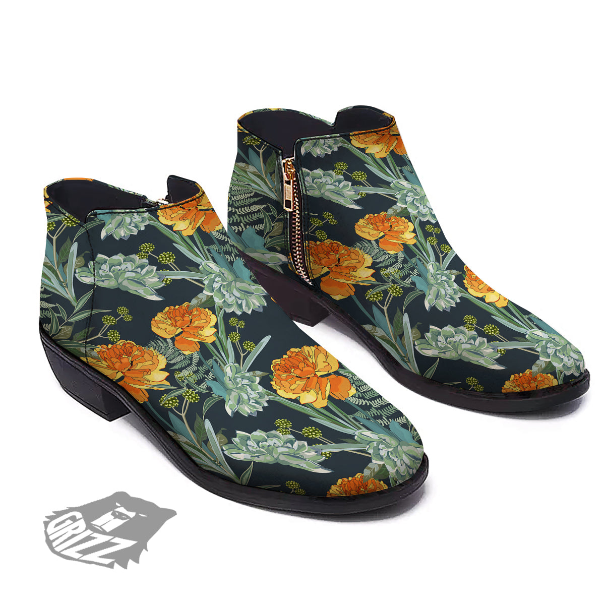 Tulip Spring Yellow Print Pattern Ankle Boots-grizzshop