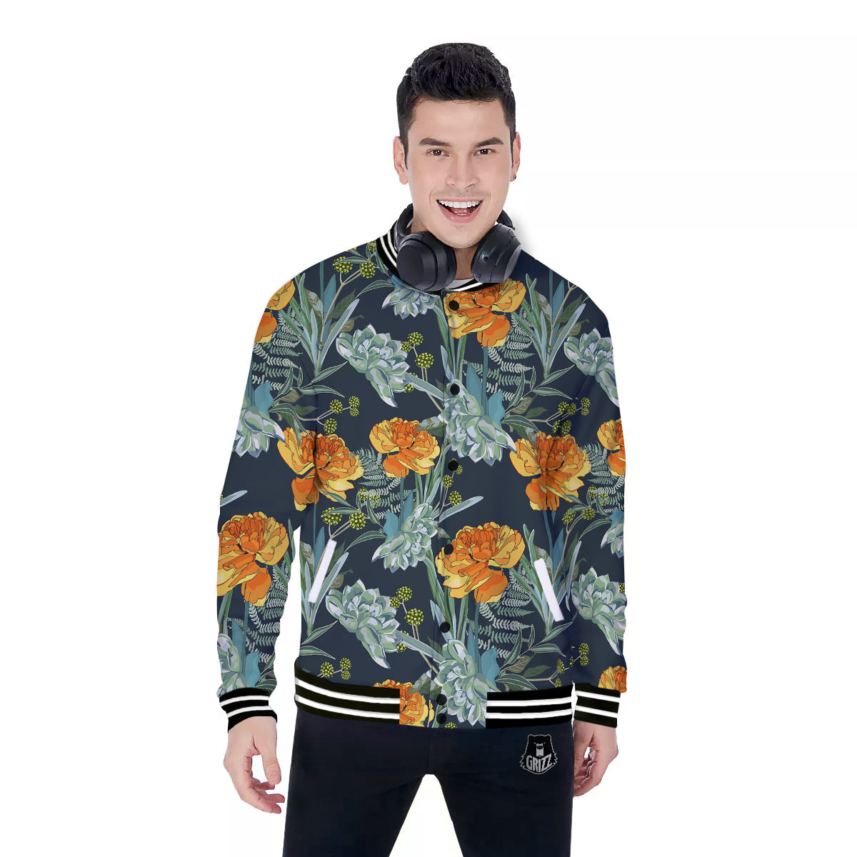 Tulip Spring Yellow Print Pattern Baseball Jacket-grizzshop