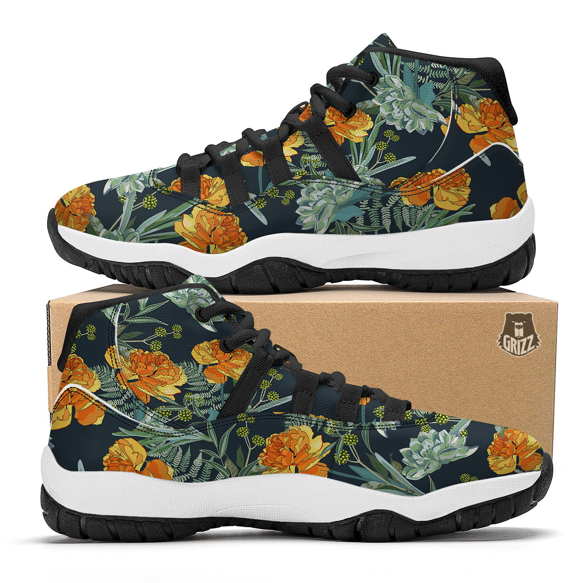 Tulip Spring Yellow Print Pattern Black Bball Shoes-grizzshop