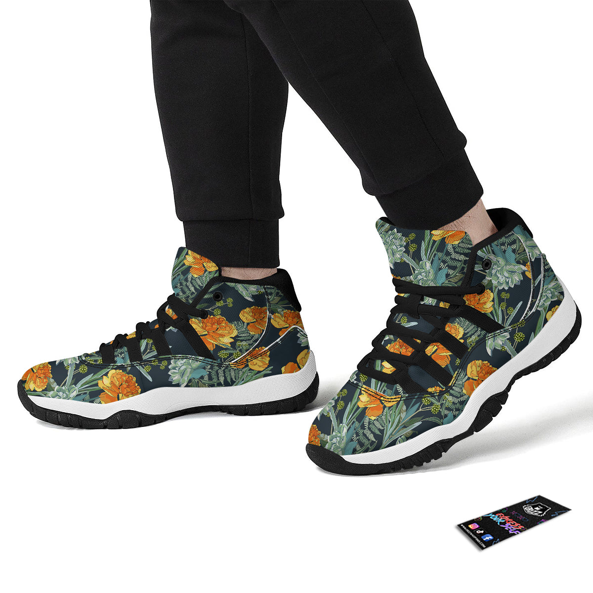Tulip Spring Yellow Print Pattern Black Bball Shoes-grizzshop