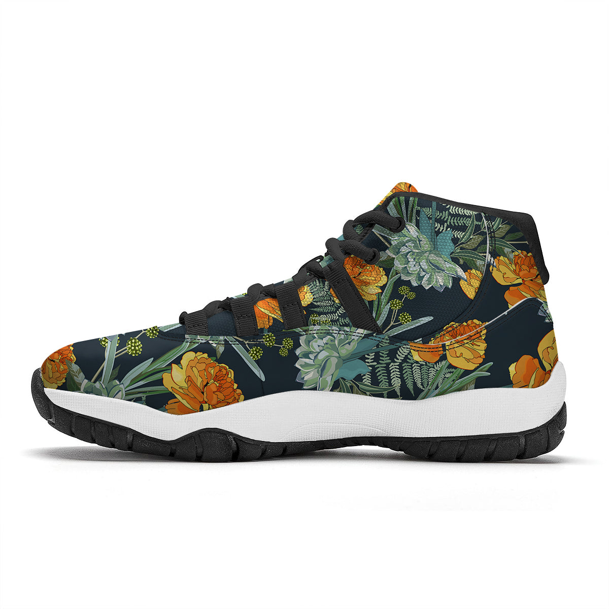 Tulip Spring Yellow Print Pattern Black Bball Shoes-grizzshop