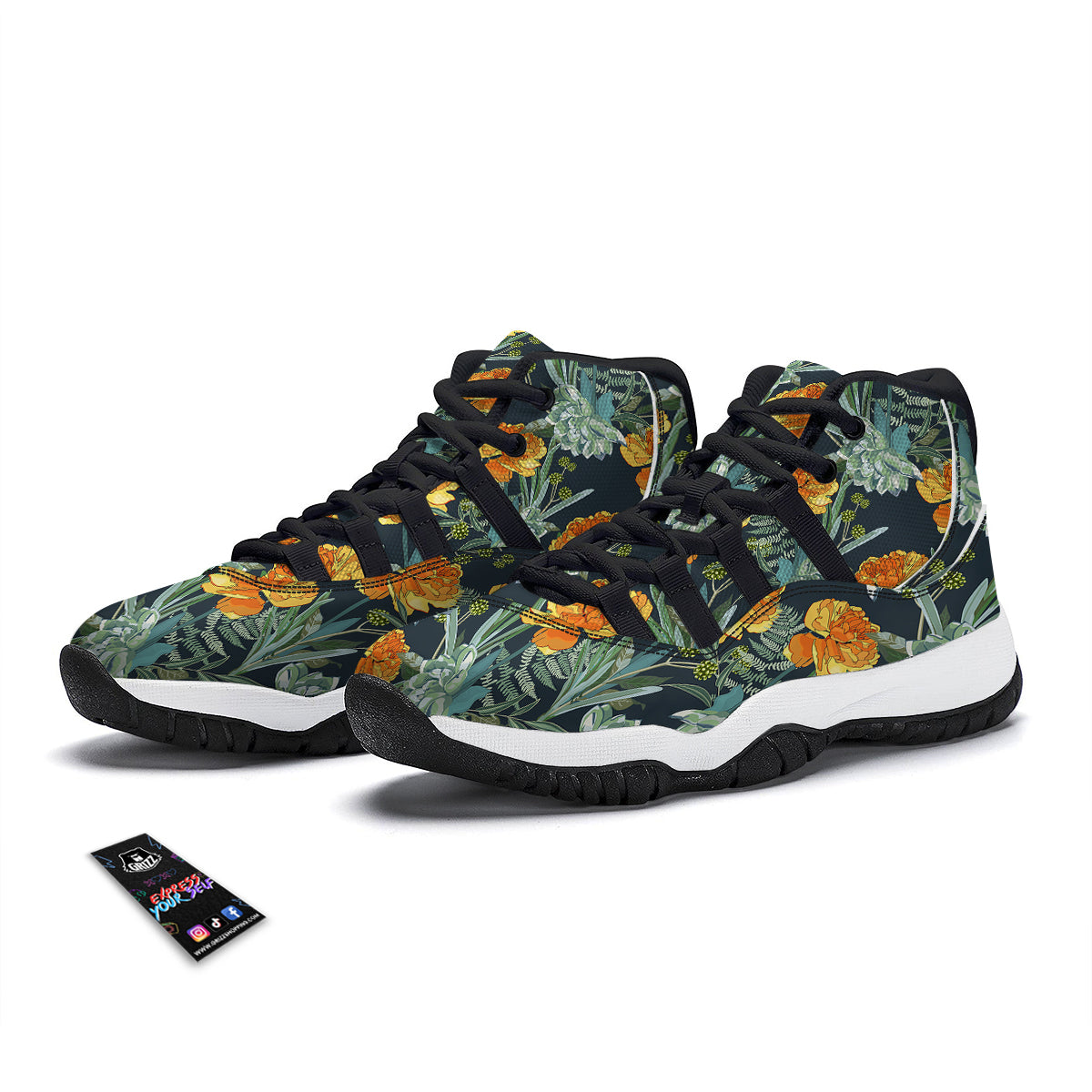 Tulip Spring Yellow Print Pattern Black Bball Shoes-grizzshop