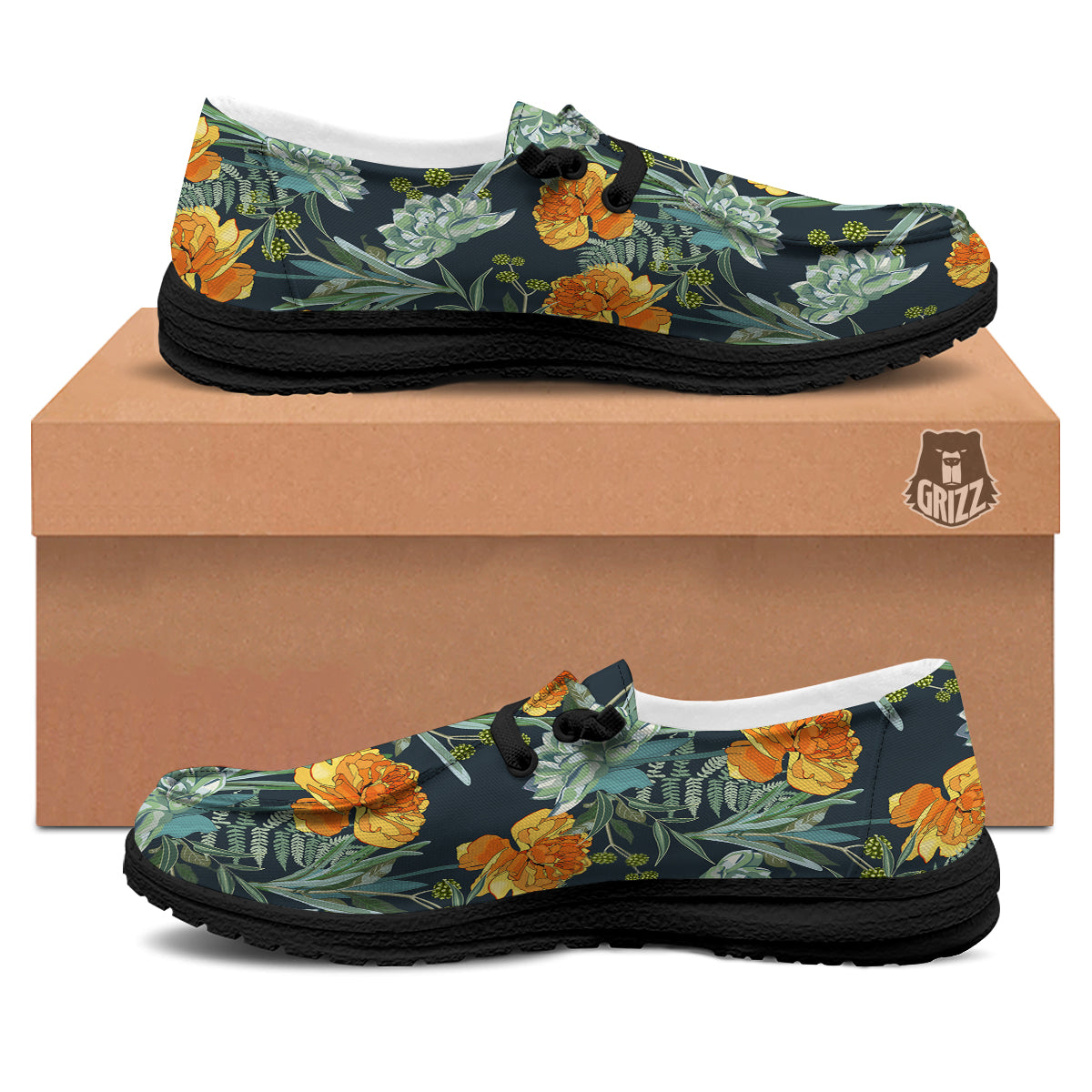 Tulip Spring Yellow Print Pattern Black Loafers-grizzshop