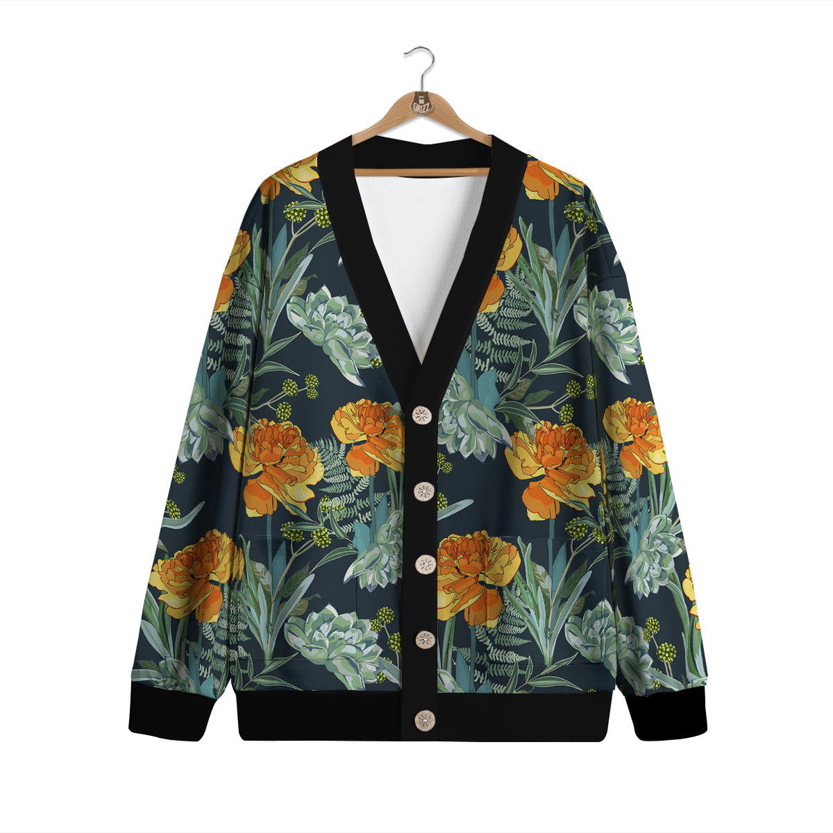 Tulip Spring Yellow Print Pattern Cardigan-grizzshop